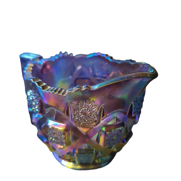 Vintage Westmoreland Glass Quilt Pattern Amethyst Creamer pitcher handle - Picture 2 of 7